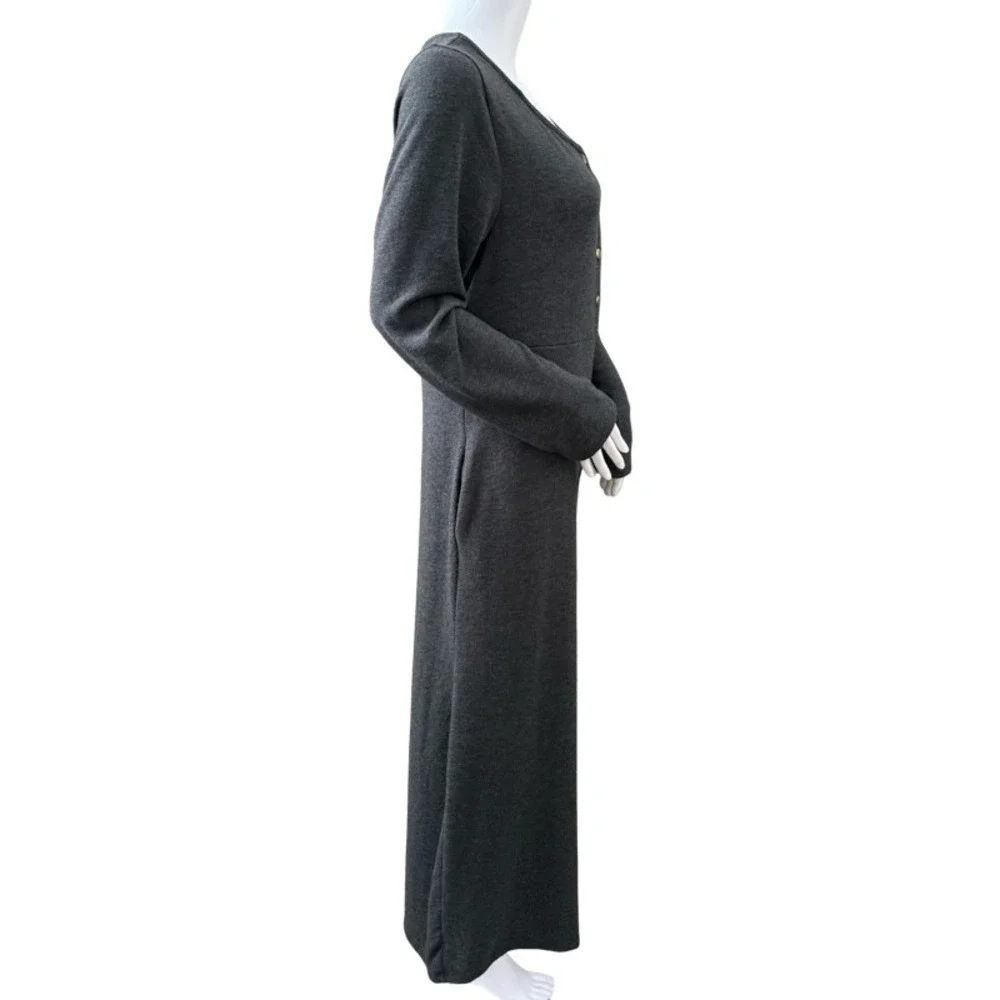Three Bird Nest Charcoal Gray Wide-Leg Jumpsuit with Yellow Trim - Picture 4 of 11